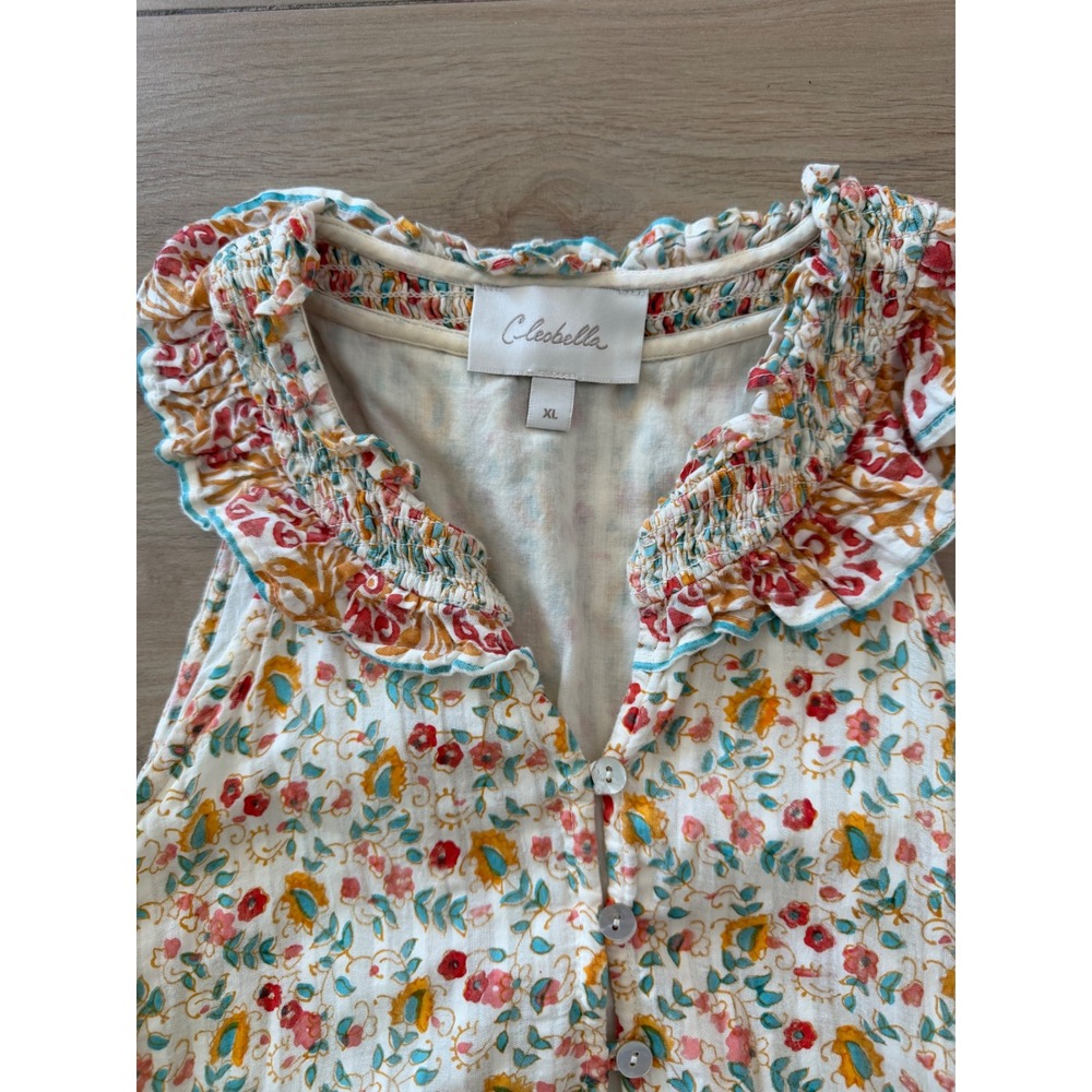 Cleobella Floral Organic Cotton Tiered Maxi Dress XL Multi Color Boho Ruffle